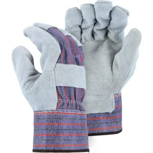 Leather Palm Glove - Split Cowhide. Wing Thumb. Heavy Polyethylene Safety Cuff. Washable. Majestic (PK 12 Pairs)