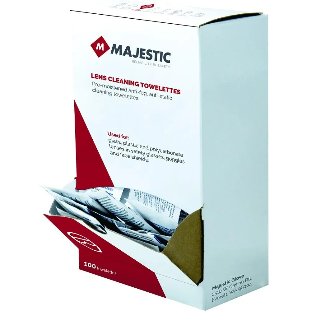 Lens Cleaning Towelettes for Safety Glasses - Majestic (PK 100)