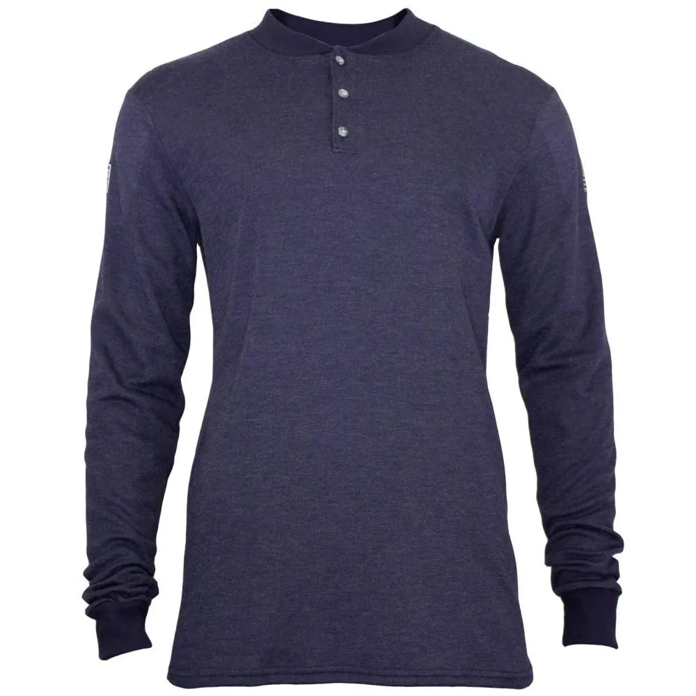 Long Sleeve Henley - Flash Fire (FR) and Arc Flash Resistant. Rib Knit Cuffs. Lightweight. Performance Fabric