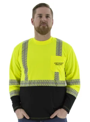 Northeast Precast Logo - High-Vis Yellow Birdseye Mesh Shirt - Long Sleeve. ANSI 2. Reflective Chainsaw Striping