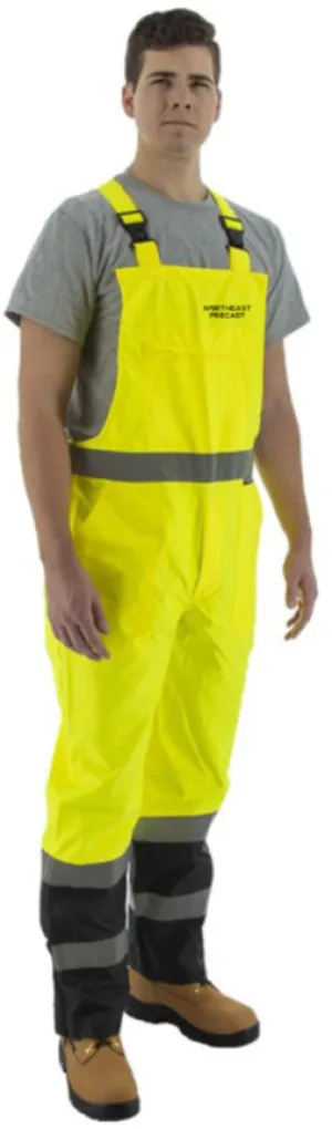 Northeast Precast Logo - High Visibility Bib Overall - Waterproof. Reflective Striping. Hi Vis Yellow/Black Bottom