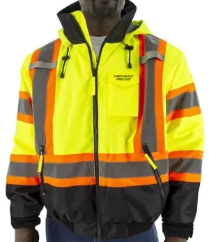 Northeast Precast Logo - High Visibility Waterproof Jacket with DOT Striping & Quilted Liner. Hi Vis Yellow/Black Bottom