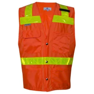 Orange Hi-Vis Road Safety Vest - FR Yellow Reflective Trim. 4 Various Size Pockets. Type R Class 2