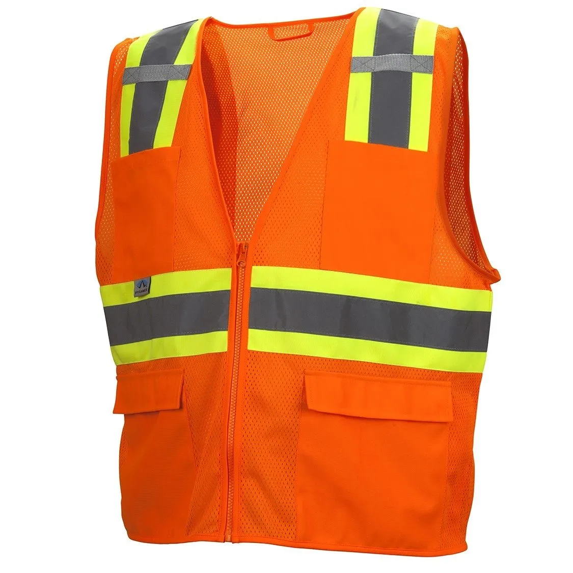 RVZ23 Hi Vis Mesh Vest - ANSI 2. Type R. Contrasting Trim. 6 Pockets. Zipper