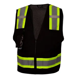 RVZ24 Hi Vis Mesh Back Black Vest - ANSI 1. Type O. 6 Pockets. Zipper