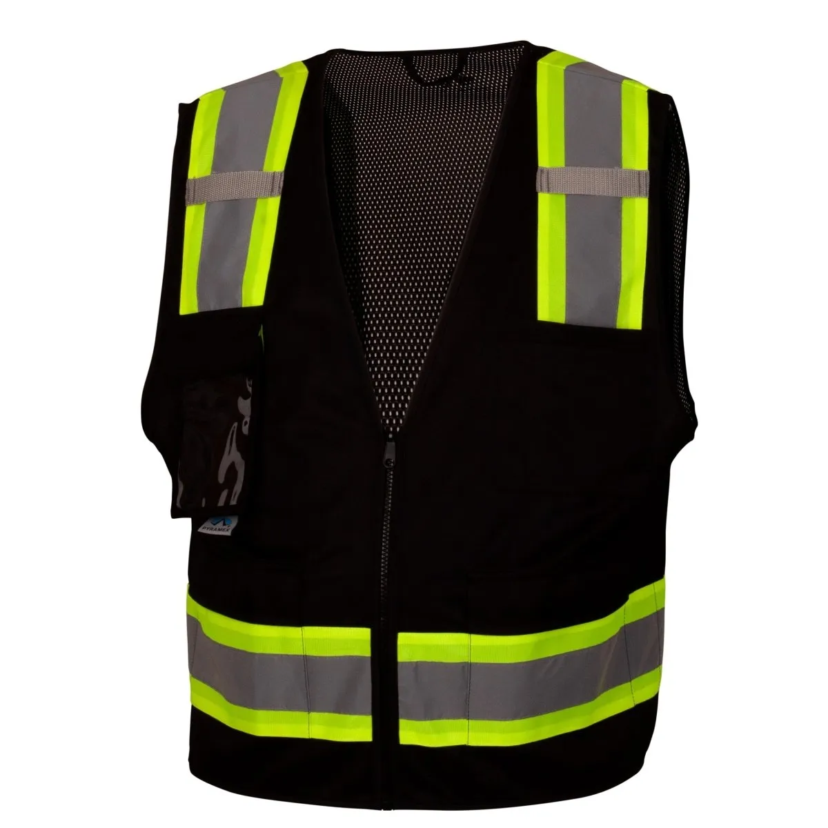 RVZ24 Hi Vis Mesh Back Black Vest - ANSI 1. Type O. 6 Pockets. Zipper