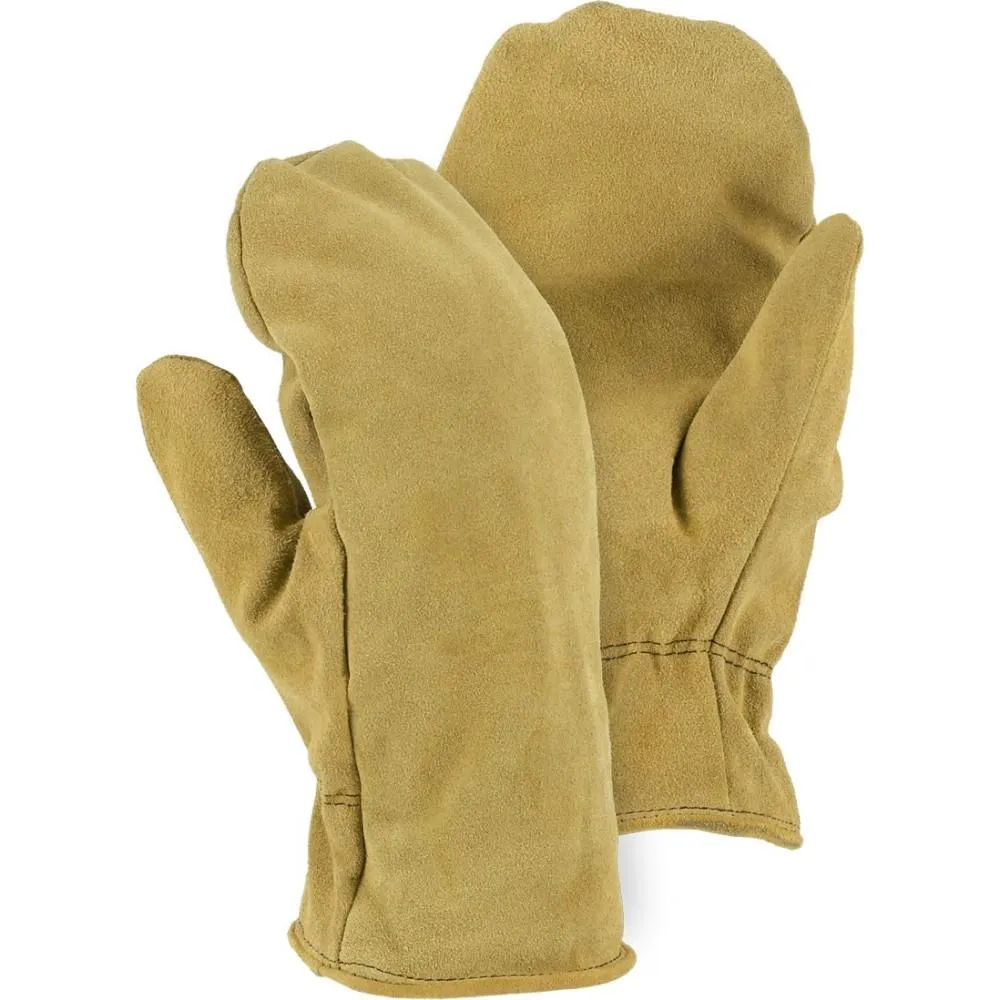 Split Cowhide Leather Mittens - Winter Lined. Wing Thumb. Shirred Back (PK 12 Pairs) - Majestic