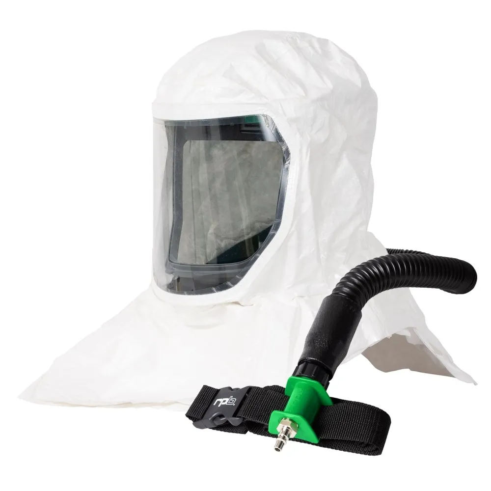 T-Link Respirator Hood - PAPR or Supplied Air. Helmet or Bump Cap. Lightweight Tyvek. NIOSH Certified Protection for Paint/Powder Coat Manufacturing